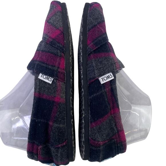 Tom’s Women Wool Blend Flats Moccasins Fuchsia Grey Plaid Flannel Slip On S 7.5 - Picture 7 of 12